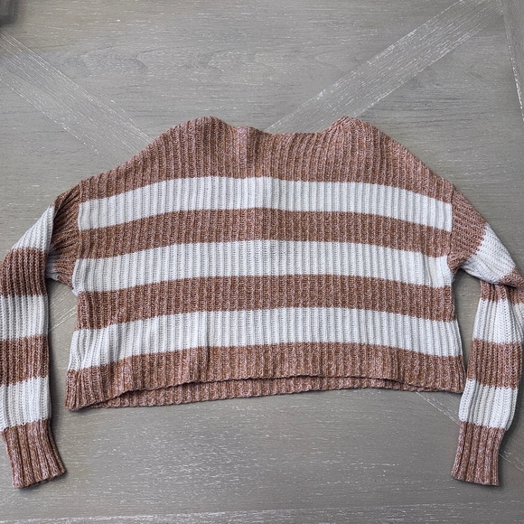 American Eagle Striped Crop Sweater Size XS brown white - Picture 4 of 5